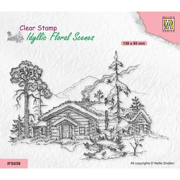 Nellie's Choice Idyllic Floral Scenes Clear Stempel Winter tafereel met hut