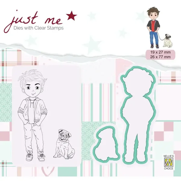 Nellie's Choice Just Me Cutting Die & Clear Stamp Jongen met Hond 4 delig