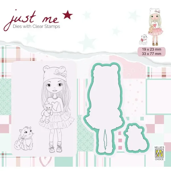 Nellie's Choice Just Me Cutting Die & Clear Stamp Meisje met Kat 4 delig