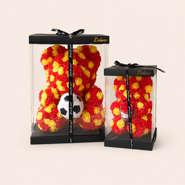 Rozenbeer Voetbal Editie – Rood/Geel in Luxe Geschenkbox