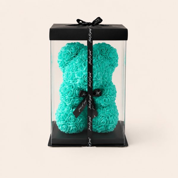 Turquoise Rozenbeer – Luxe Geschenkbox met Foamrozen