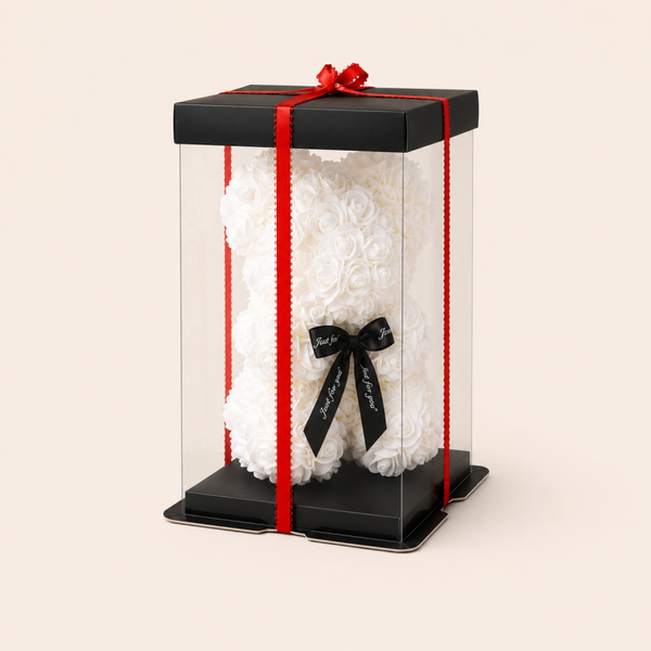 Witte Rozenbeer XL – Luxe Geschenkbox met Foamrozen