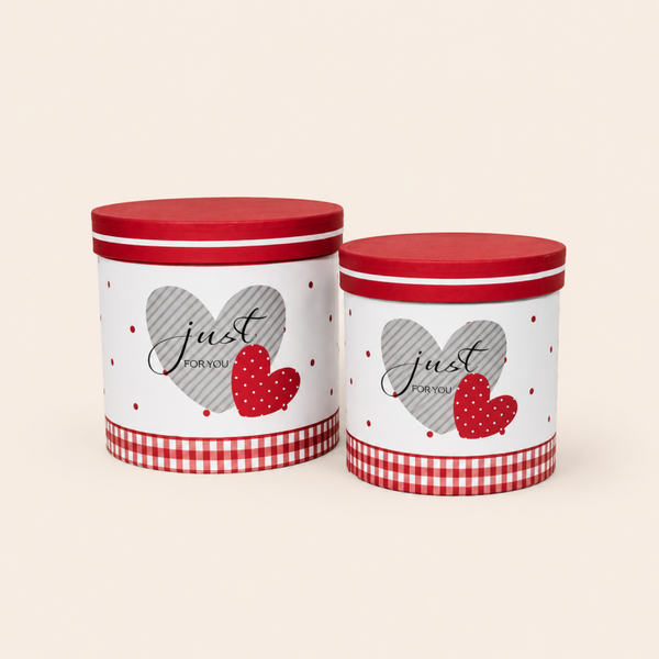 2-delige Bloemenbox Set "Just For You" – Rood/Wit Hart Design