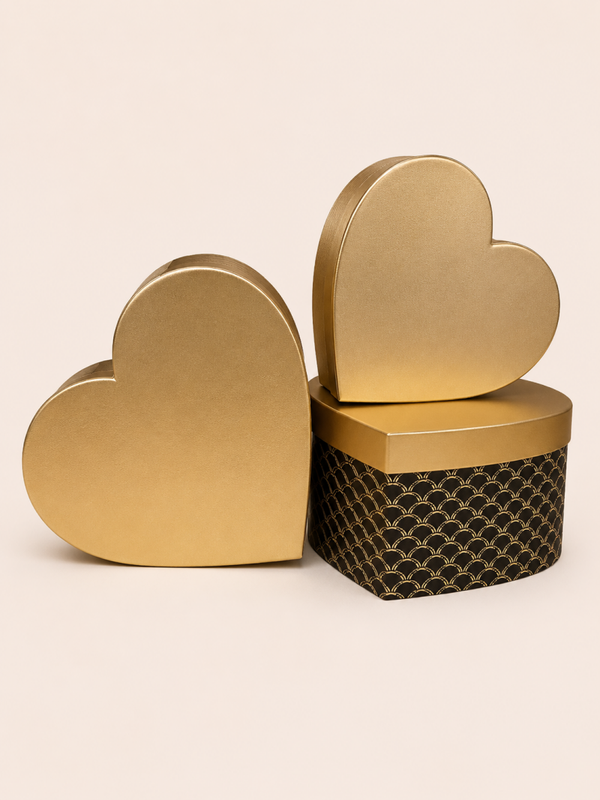 2-delige Luxe Hartvormige Cadeaubox Set Goud & Zwart – Exclusieve Geschenkdozen