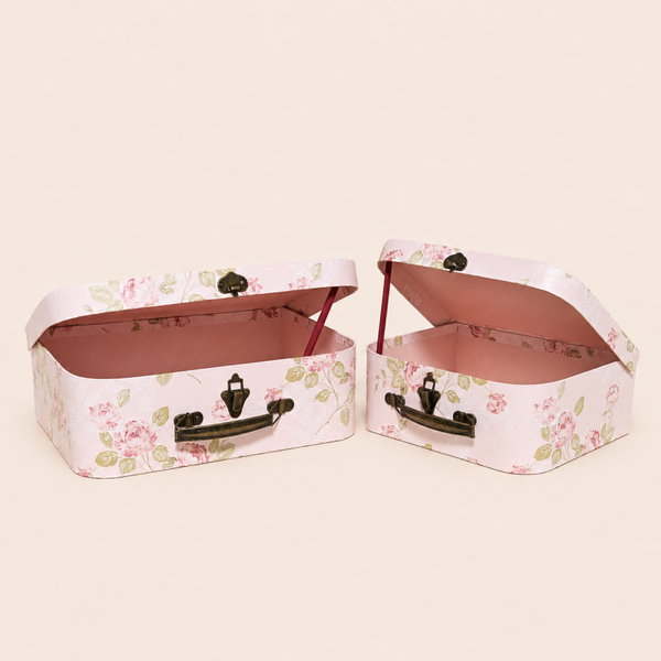 2-delige Kofferset Bloemen – Decoratieve Opbergkoffers Vintage Roze