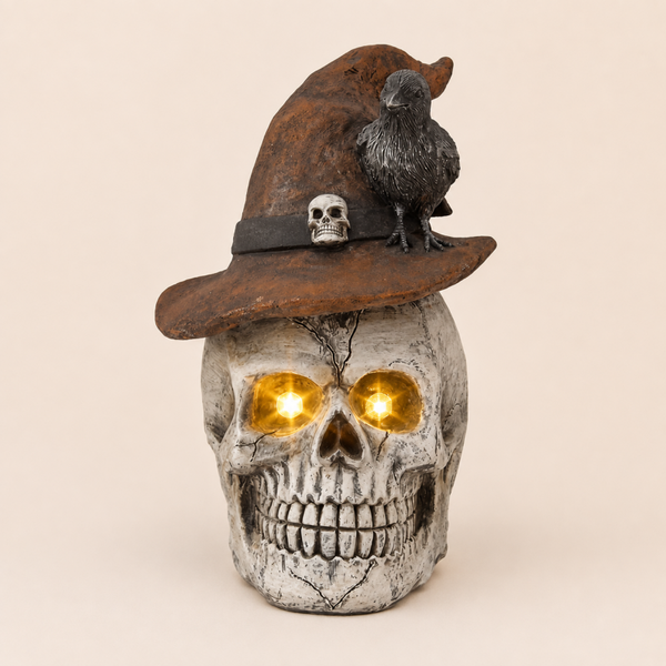 Halloween Schedel met Heksenhoed & Verlichting