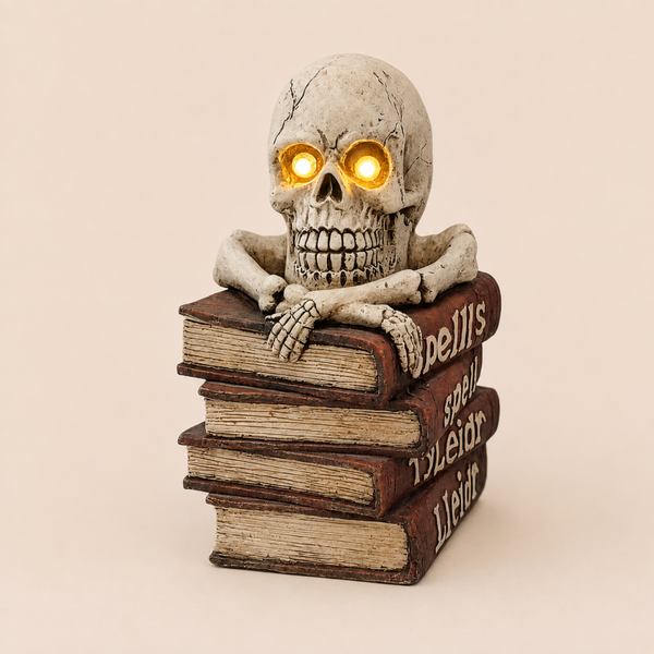 Halloween Schedel op Spreukenboeken met Verlichting
