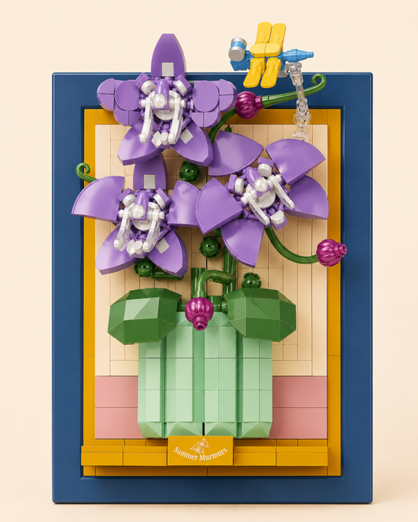 Bouwset Bloemen Schilderij – Paarse Orchidee met Libelle (408 stukjes)