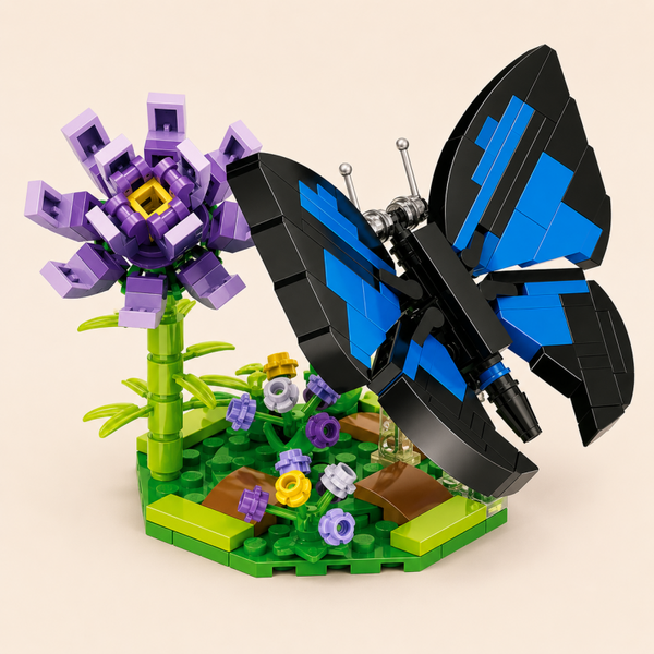 Vlinder & Paarse Bloem Bouwset – Mini Natuurcollectie (108 stukjes)