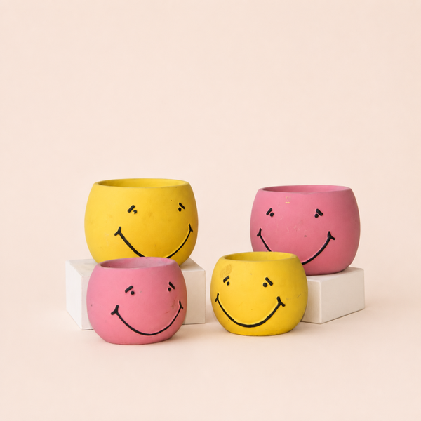 Bloempot Smiley Geel/Roze