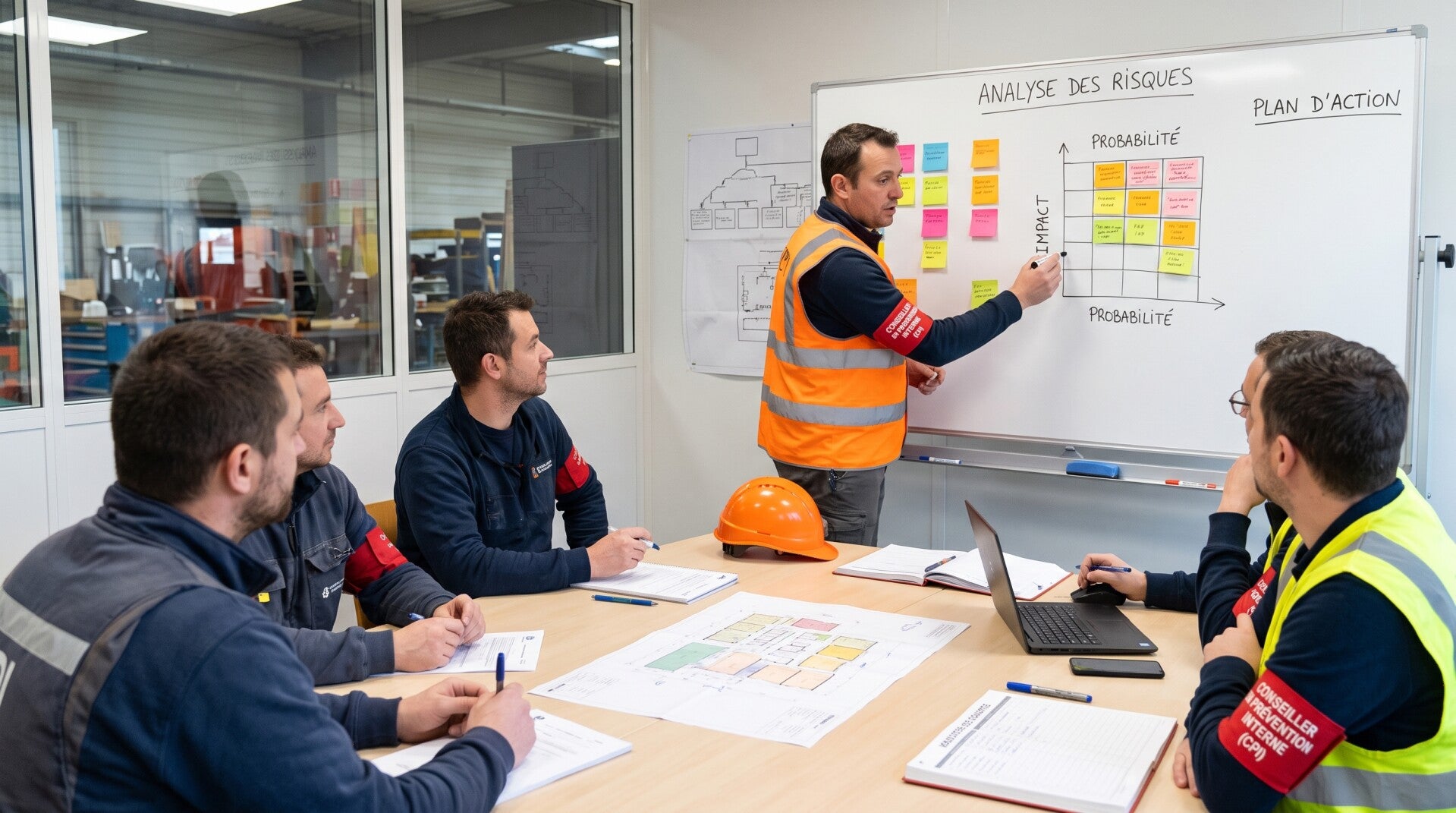 Conseiller en prévention réalisant une analyse des risques professionnels