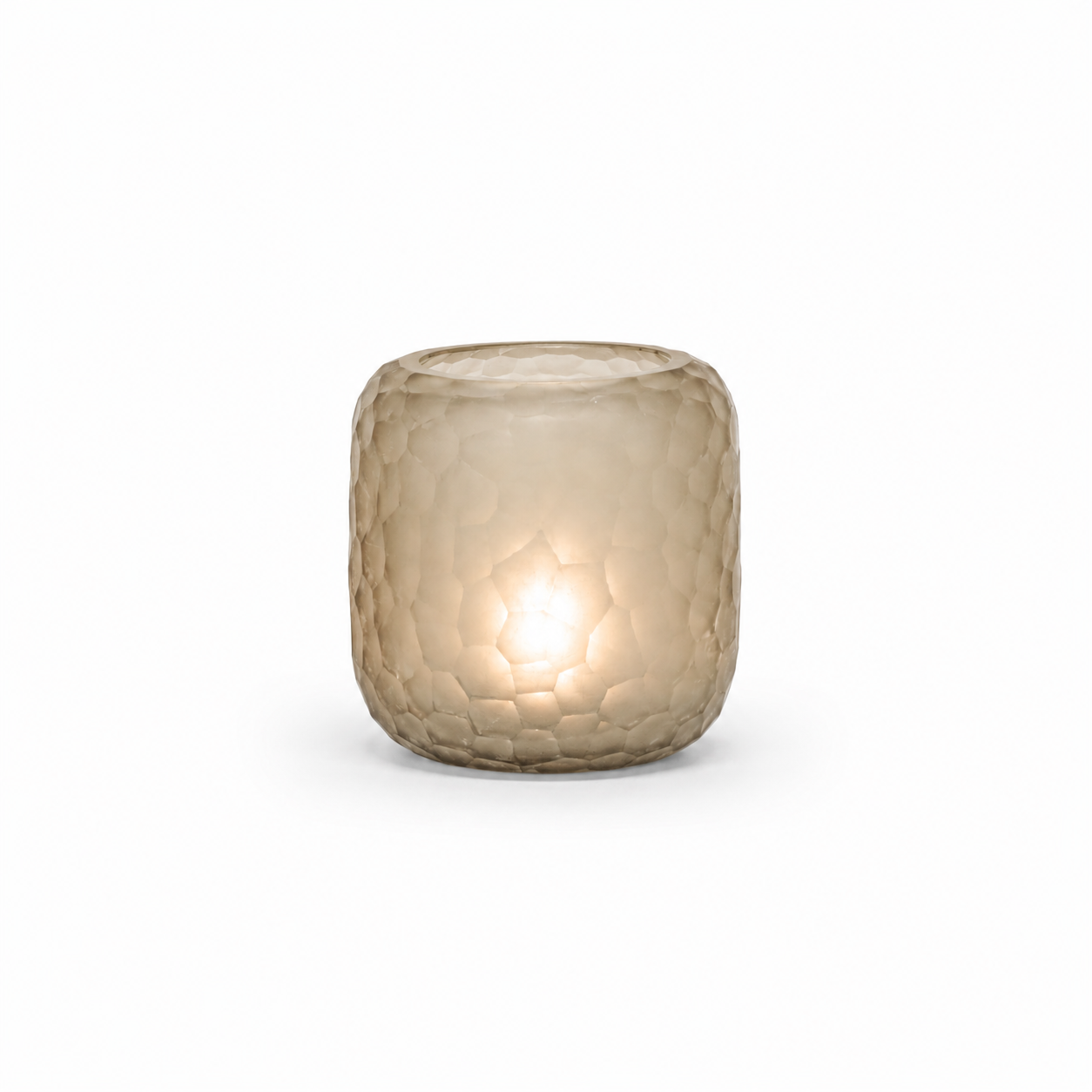 T-light holder round with cutting – light smoke