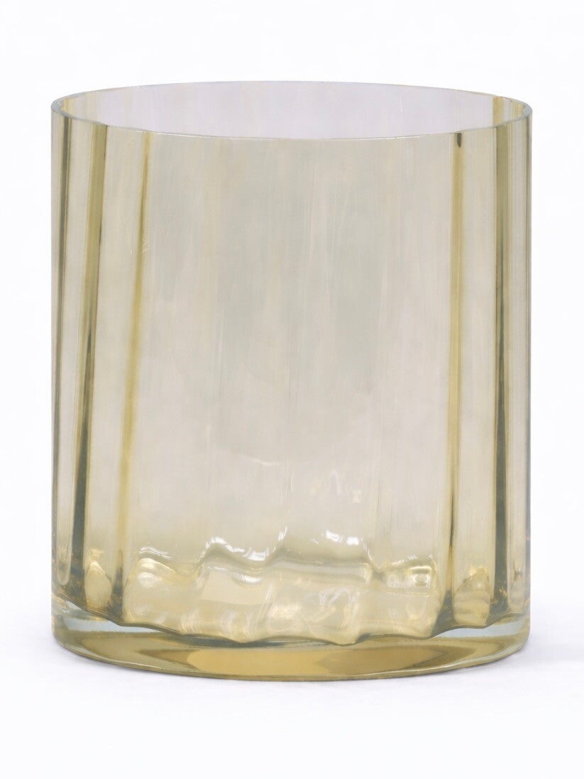 Mondgeblazen windlicht/vaas - Smoke Green - 15 x 16 cm