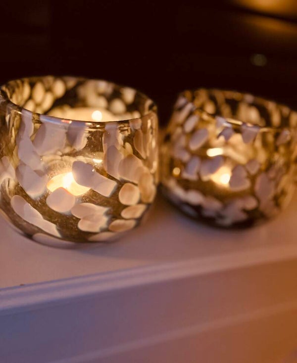 Windlicht Grijs/Wit gevlekt - Fidrio