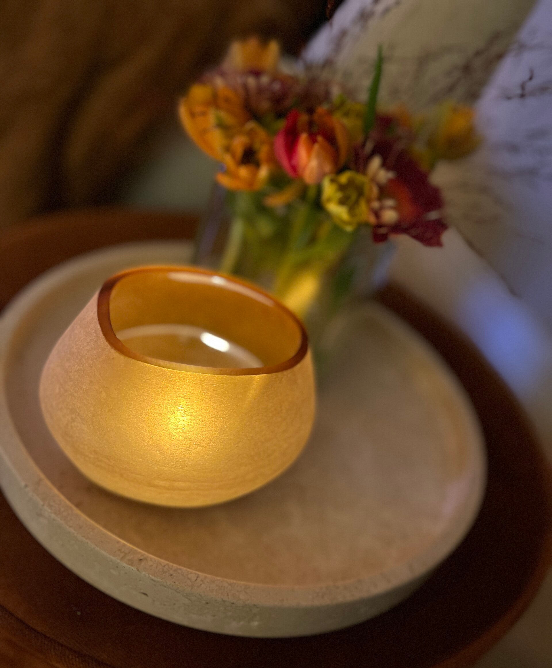 Waxinelichthouder ovaal mat Amber Dekocandle - large