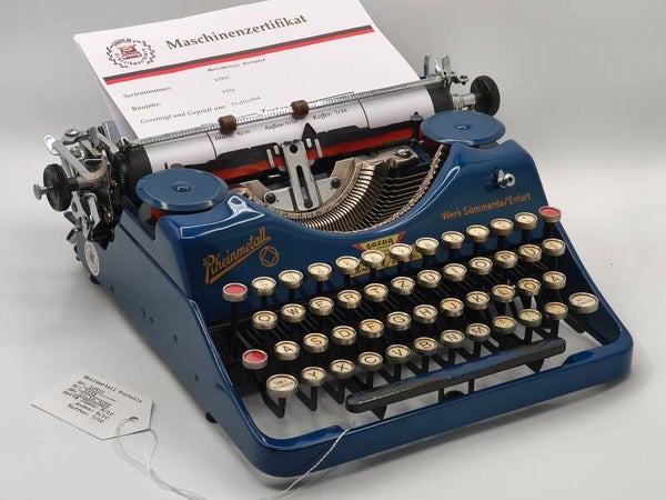 Rheinmetall Portable von 1931 mit ELITE-Schrift in Blau Schreibmaschine #12932