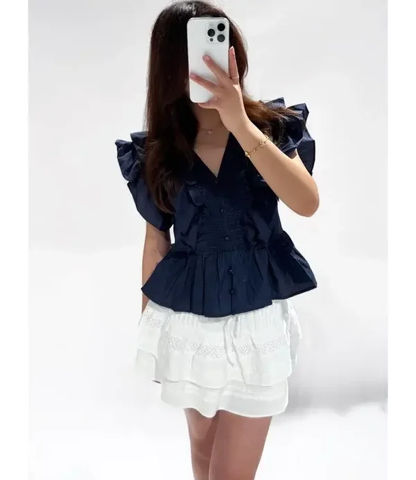 Kacey ruffle top navy