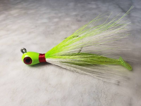 Joe's Custom Saltwater Bucktail Hair Jigs. Chartreuse & White 4 OZ.