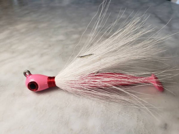Joe's Custom Saltwater Bucktail Hair Jigs. Pink & White.  4 OZ.