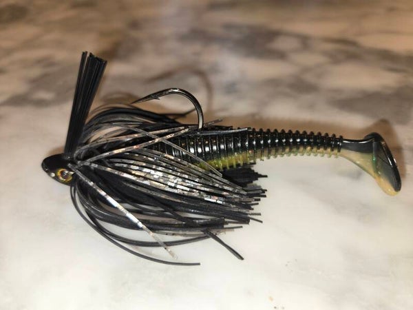 Joe's Ribbed Body Swim Jig. Black & Chartreuse. 1/4 oz.