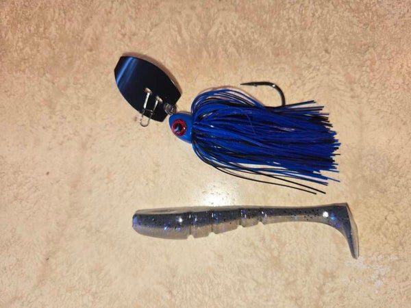 Joe's pro series, finesse bladed swim jig. 3/8 oz. Black & blue.