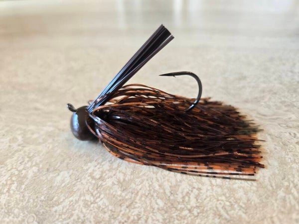 Joe's hand tied football head jigs. Natural crawfish. 1/2 oz.