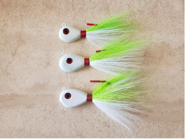 Joe's Custom Saltwater Hair Jigs. Chartreuse/White. 4 oz.