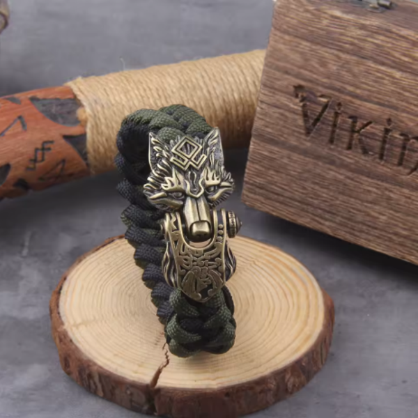 Fenrir wolf head biting into its own tail.