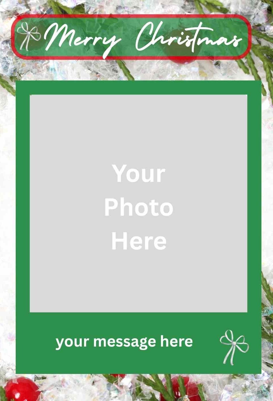 Christmas Photo Greeting Card Snow & Berries Template - Instant Digital Download with Instructions