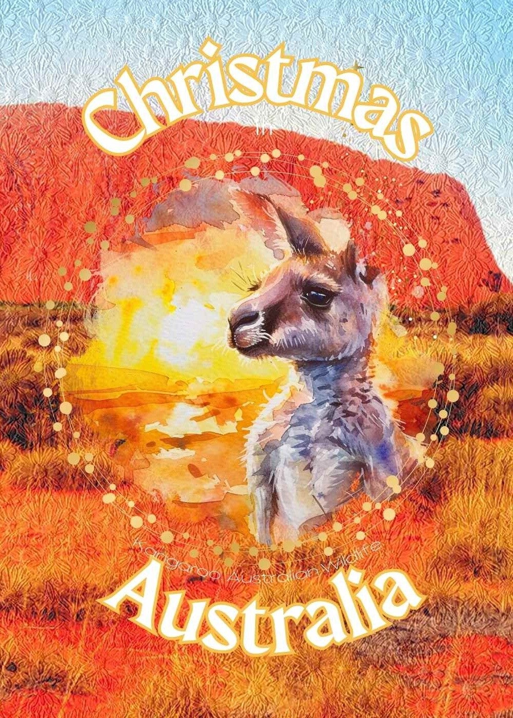 "Christmas in Australia" Kangaroo Uluru Greeting Card - Instant Digital Download with Instructions