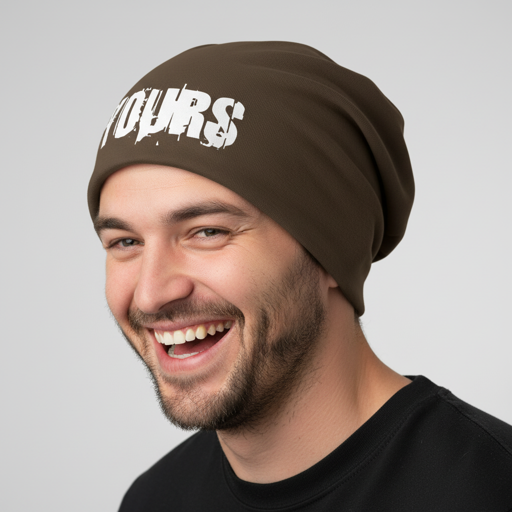 Slouch Beanie von YOURS mind mit LOGO / Braun