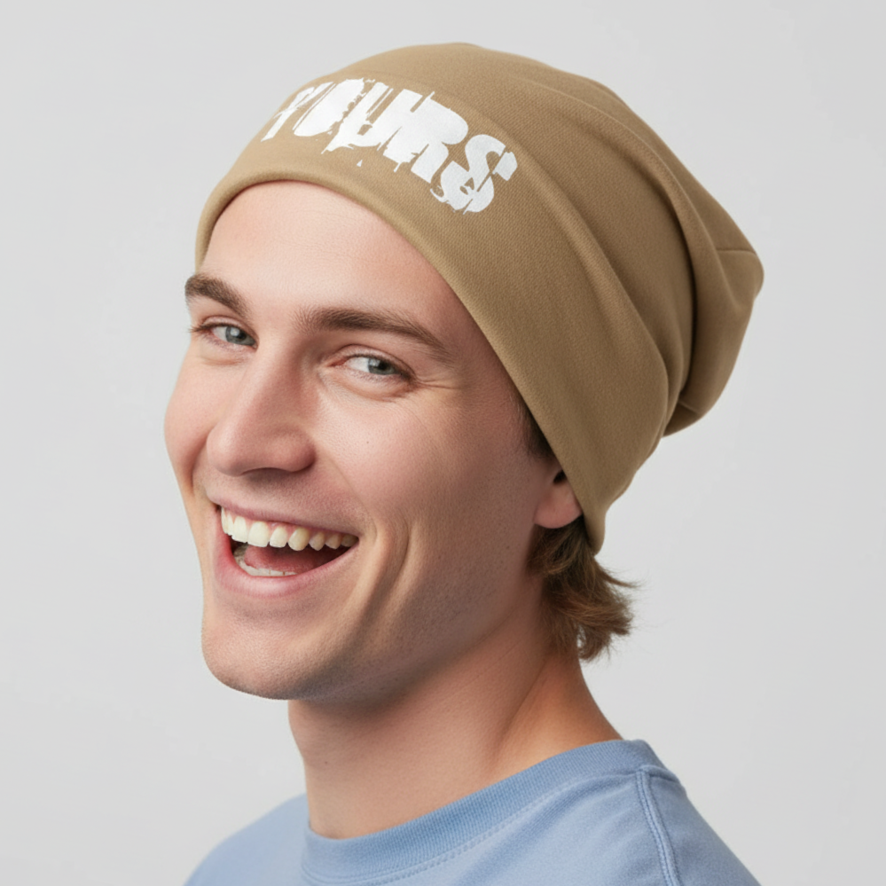 Slouch Beanie von YOURS mind mit LOGO / Sandfarben