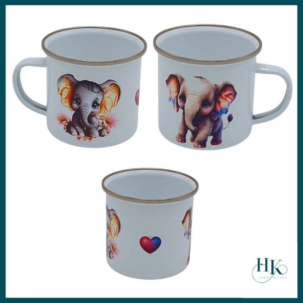 Bedrukte mok van emaile met olifantjes