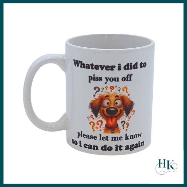 Bedrukte mok Hond met vraagtekens en grappige sarcastische tekst quote