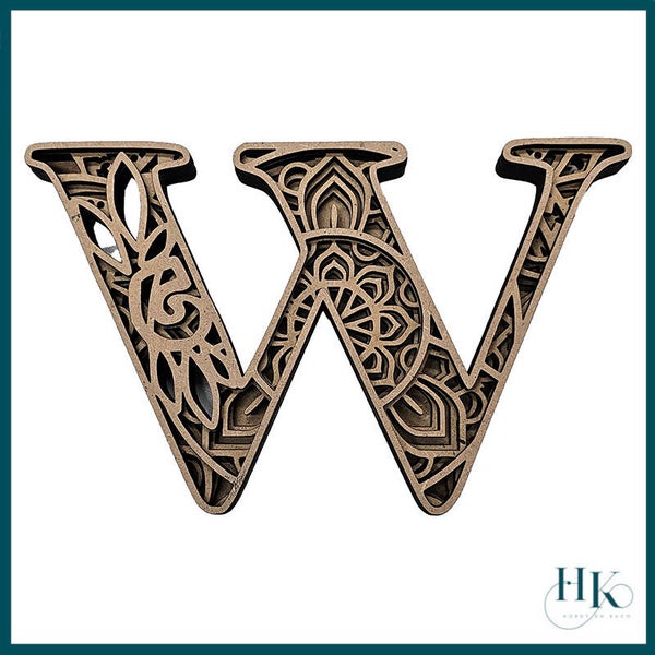 Houten Alfabet letter W 3D gelaserd multi-layer