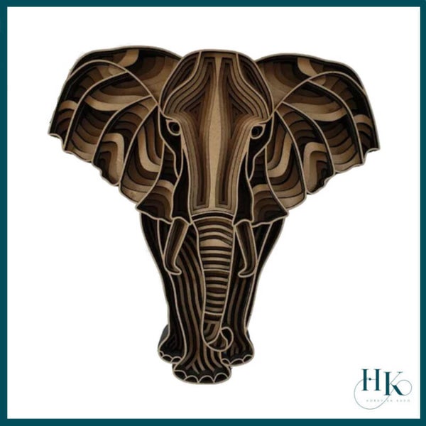 Houten Olifant prachtige open gewerkt wanddecoratie 3D Laser