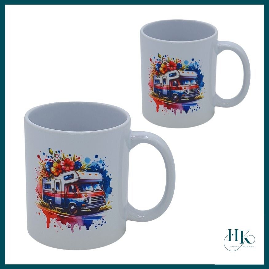 Bedrukte mok met Camper met waterverf effect