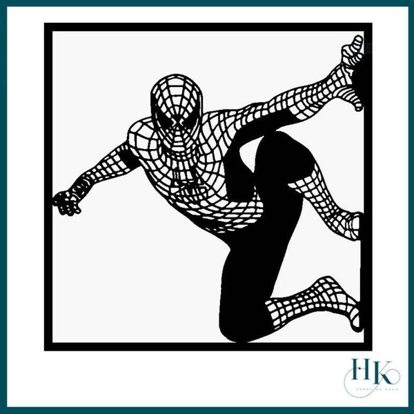 Houten Wanddecoratie Met spiderman die is voorbereid om te springen.