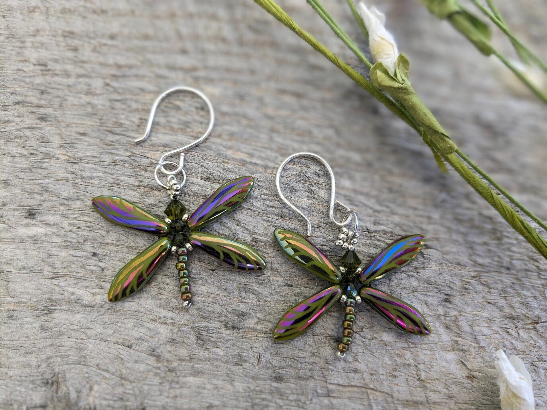 Green Dragonfly Earrings Dangle