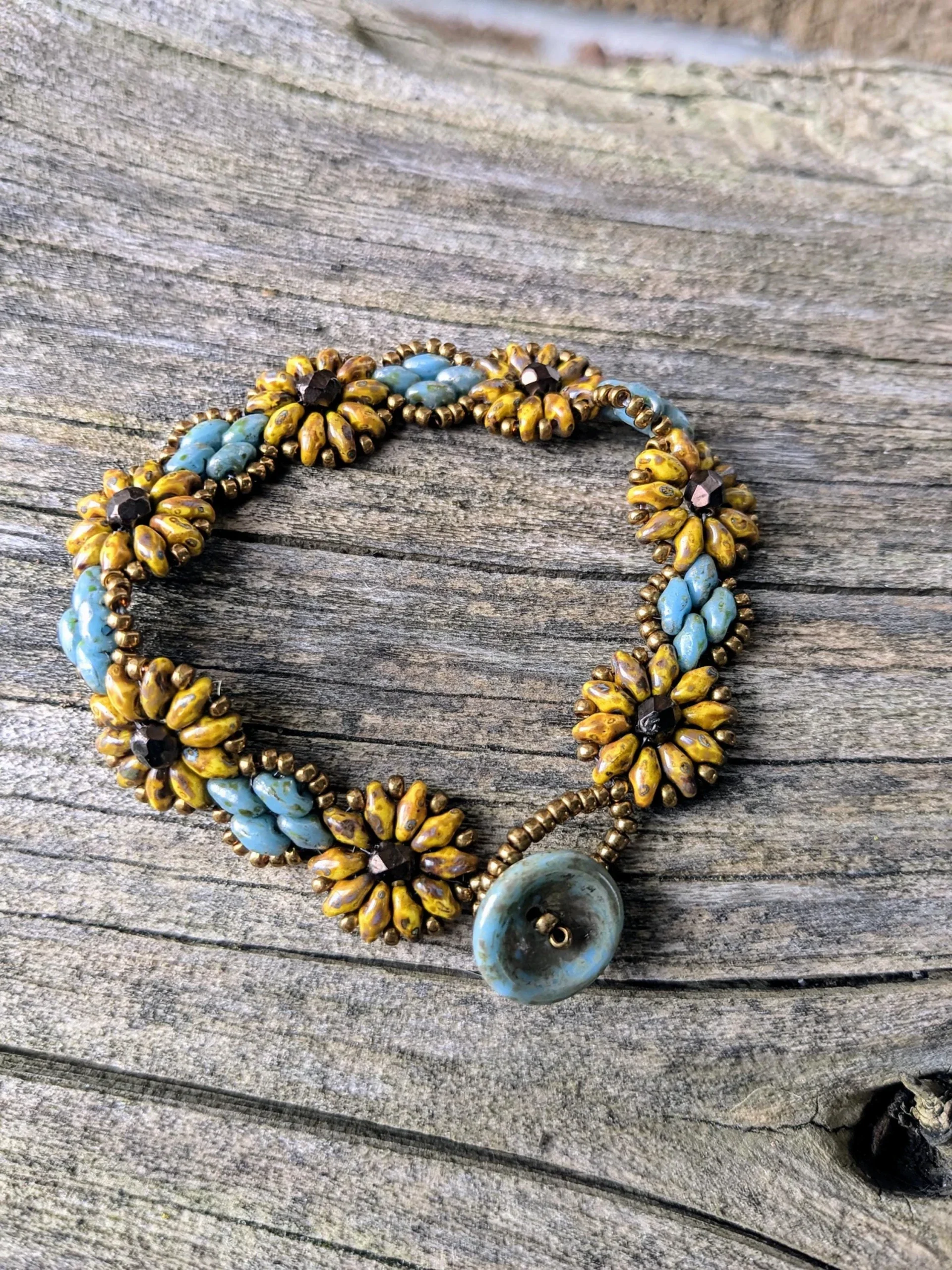 Sunflower Beaded Bracelet In Yellow And Blue