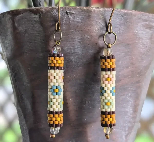 Floral Beaded Peyote Tube Earrings