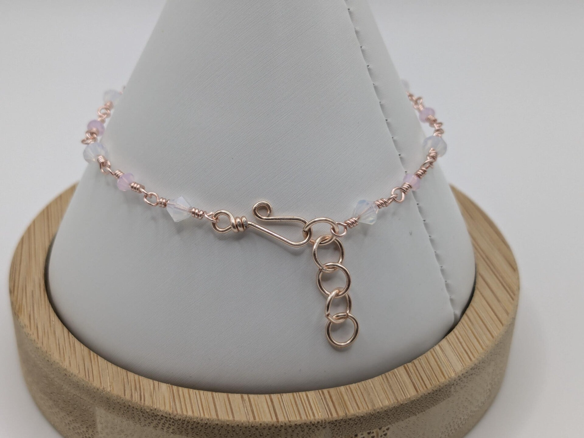 Pink And White Opal Glass Crystal Wire Wrapped Bracelet
