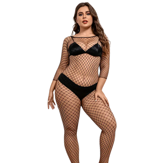 Visnet Catsuit - Kruisloze Body in Grote Maten