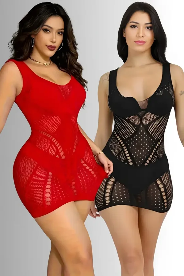 Doorschijnende Bodycon Jurkjes in Zwart en Rood