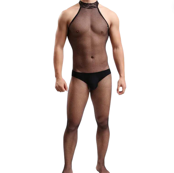 Visnet Bodystocking voor Mannen met Halternek