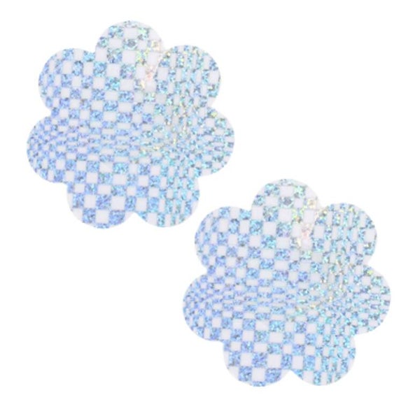 Geblokte Bloem Tepelstickers | Holografische Rave