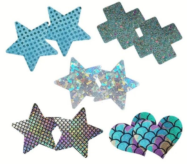 Tepelstickers 5 paar - Ster Hartje Kruisje - Aqua