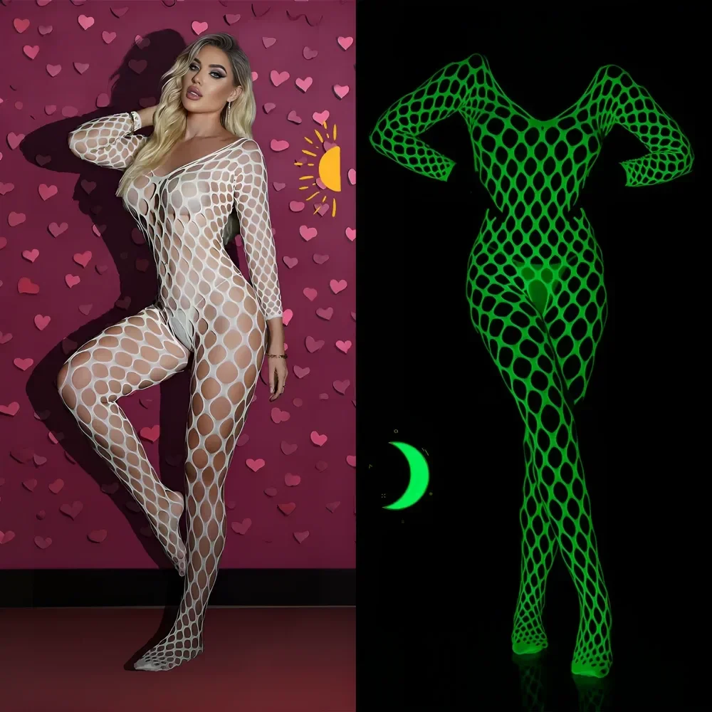 Glow in the Dark Groene Visnet Bodystocking