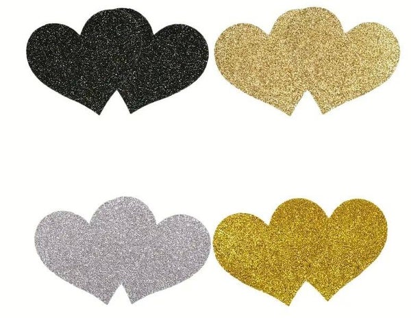 Tepelstickers 4 paar - hartjes - Glitter - Goud - Antraciet - Grijs