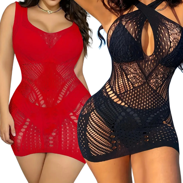 Sexy Plus Size Bodycon Jurk 2-Pack - Zwart/Rood